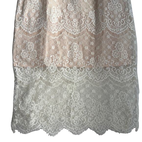 Forever 21 Womens Nude Lace Dress Size XS White Lace Overlay Slip Dress V-Neck - Picture 4 of 9